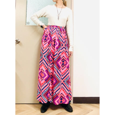 70s Psychedelic wrap maxi skirt【00853】