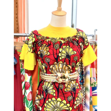 Red×Yellow African batik dress【01185】