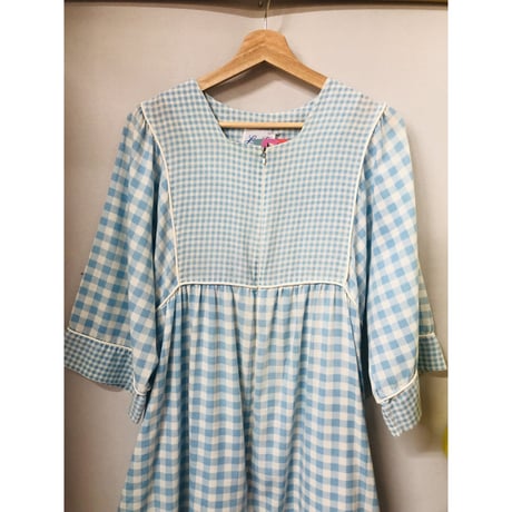 Vintage blue gingham maxi dress【01002】