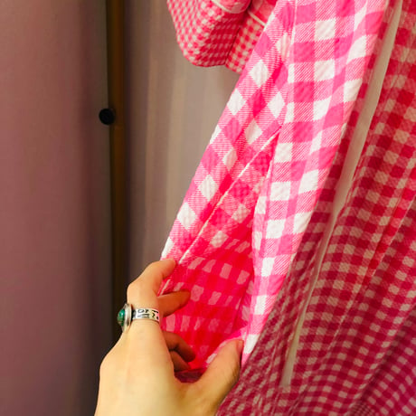 Vintage pink gingham maxi dress【01104】