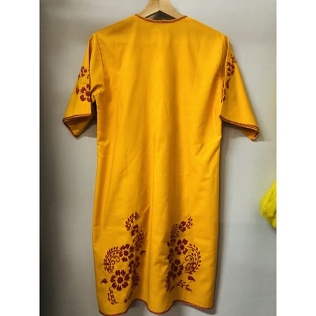 Yellow embroidered midi dress【00716】