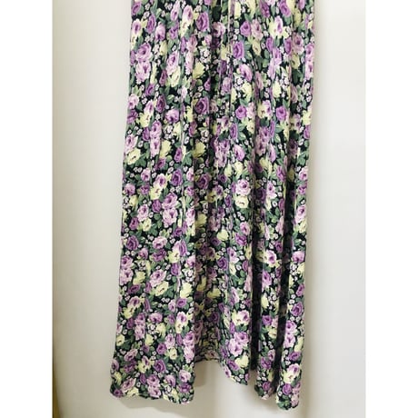 Vintage floral sleeveless long dress【00958】