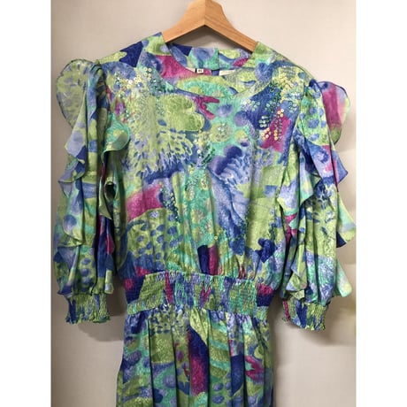 80s MONTAGE NIGHT watercolor ruffle dress【00976】