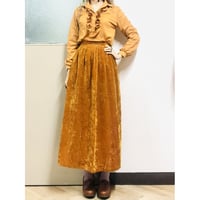 70s Velvet gold maxi skirt【00490】