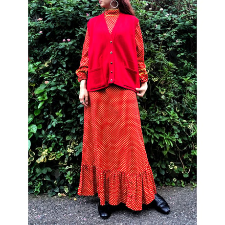 80s Red knit vest【00406】