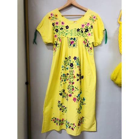 Vintage yellow embroidered dress【00828】