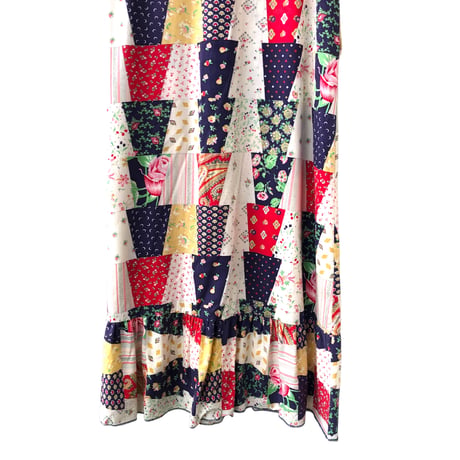 70s Patchwork pattern maxi dress【01311】