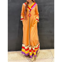 70s Cotton orange maxi dress【00282】