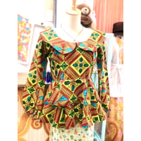 Green peplum african batik top【01178】