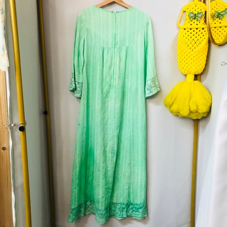 70s Green piece dyed dress【01105】