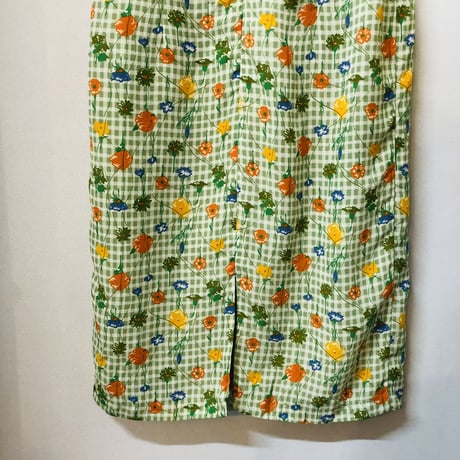 Vintage gingham×floral sleeveless dress【01202】