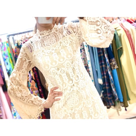 Vintage flare sleeve lace mini dress【00956】