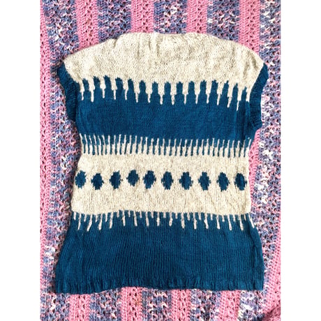 Blue gray mohair knit vest【01348】