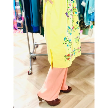Vintage yellow embroidered dress【00828】