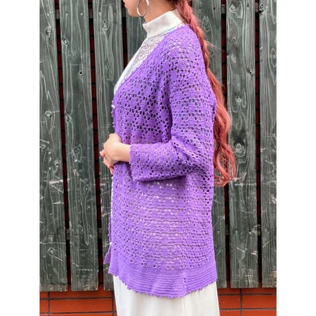 70s Purple crochet cardigan【00413】