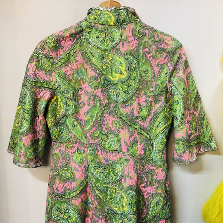 60s Green lace china dress【01214】