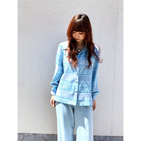70s Blue paisley 2PC【01127】