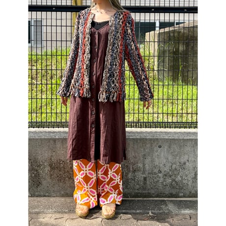Vintage brown sleeveless long dress【01509】