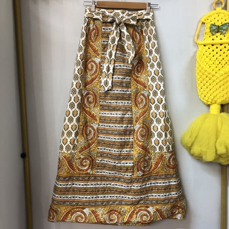 Vintage quilted orange maxi skirt【01210】