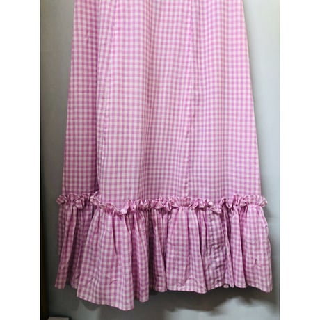 70s Purple gingham maxi dress with bonnet【00926】