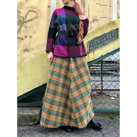 80s Plaid Mock Neck Sweater【00544】
