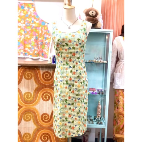 Vintage gingham×floral sleeveless dress【01202】