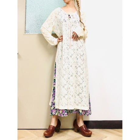 Vintage floral sleeveless long dress【00958】