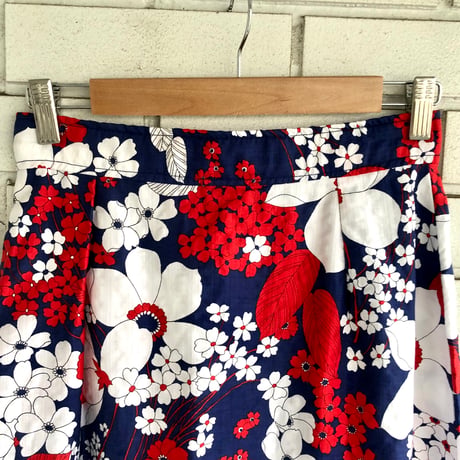 70s Navy floral maxi skirt【01317】