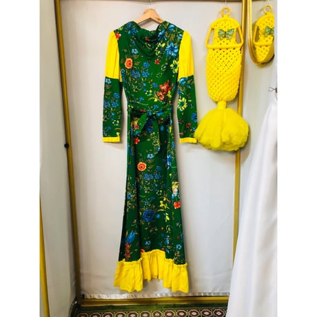 70s Bugs and Flower maxi dress【01036】