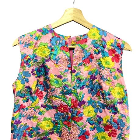 70s Pink floral sleeveless dress【01494】