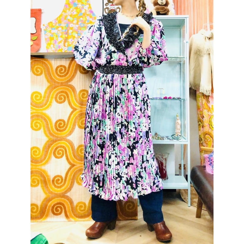 80s Floral ruffle dress 【01216】 | Vintage & Use