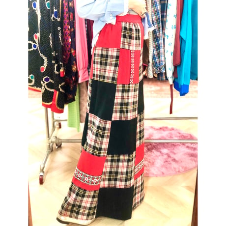 70s Wool patchwork maxi skirt【01052】