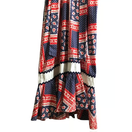 70s Bandana hippie maxi dress【01465】
