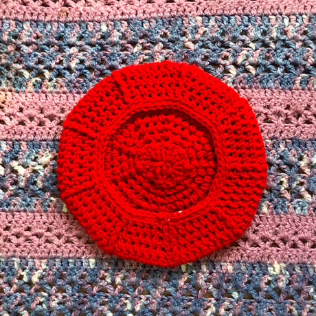 Vintage handmade knit beret / Red【01380】