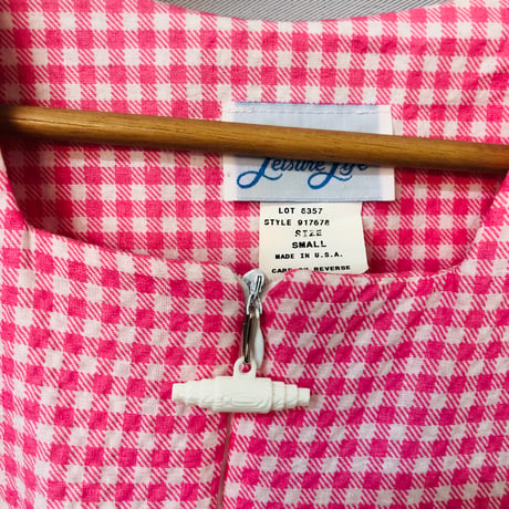 Vintage pink gingham maxi dress【01104】