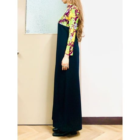 70s Flower maxi dress【00873】