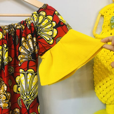 Red×Yellow African batik dress【01185】