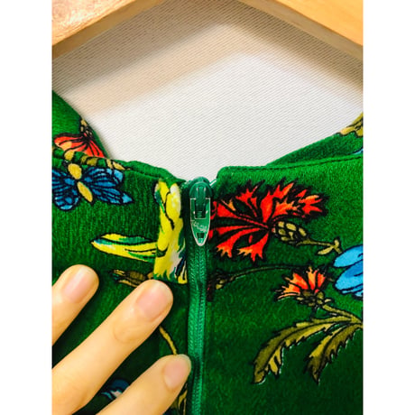 70s Bugs and Flower maxi dress【01036】