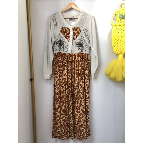 80s indian rayon leopard dress【00927】