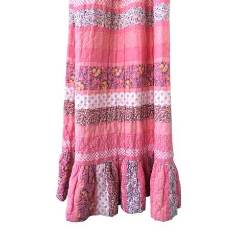 70s SEARS Quilted pink dress / gown【01404】