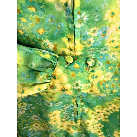 70s Lime green ｍaxi dress【00397】
