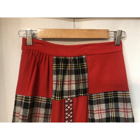 70s Wool patchwork maxi skirt【01052】