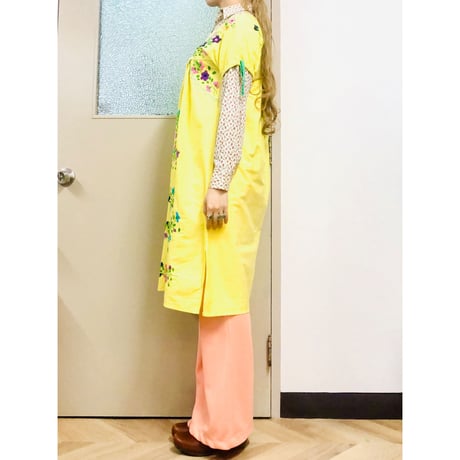 Vintage yellow embroidered dress【00828】