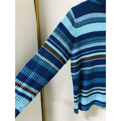 Vintage border ribbed turtleneck knit / BLUE【00736】