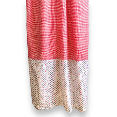 70s Gingham & Floral hippie maxi dress【01382】