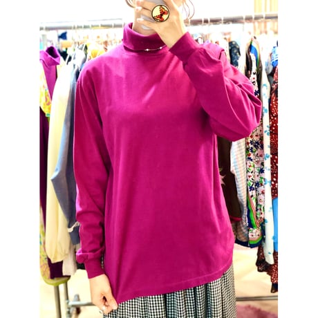 90s Turtleneck cotton top / PINK【01019】