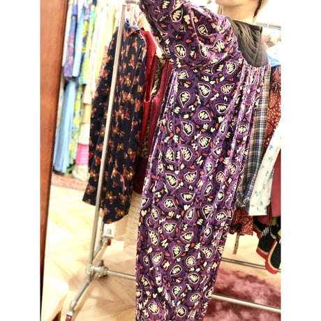 Casi Vintage purple print silk dress【01037】