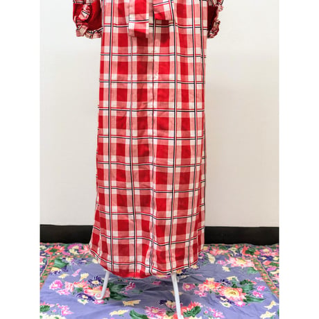 70s Gingham prairie style maxi dress【00467】