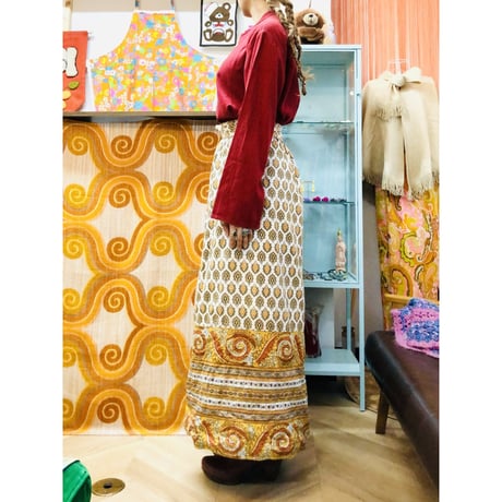 Vintage quilted orange maxi skirt【01210】