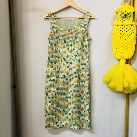 Vintage gingham×floral sleeveless dress【01202】